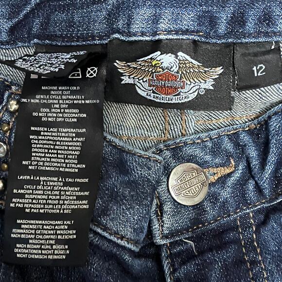 Harley Davidson Women’s Low Rise Wide Leg Rhinestone Embellished Jeans Size 12 - Picture 4 of 6